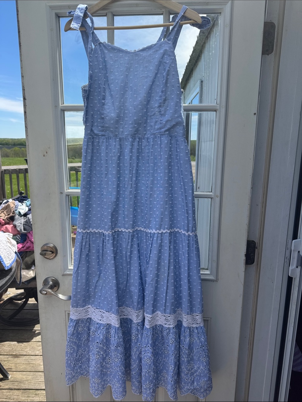 Shabby Chic Blue and White Eyelet Swiss Dot Dress size 12